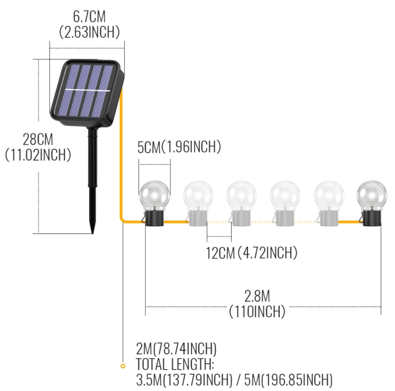 Solcelle lysslynge med 20 pærer (5 meter)