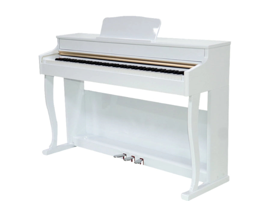 El-akustisk piano i hvit