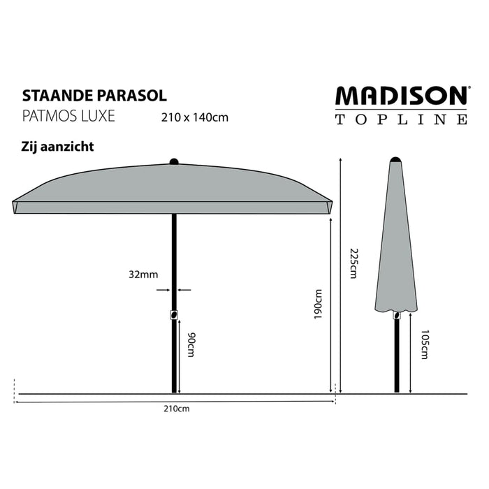 Madison Parasoll Patmos Luxe firkantet 210x140 cm salviegrønn