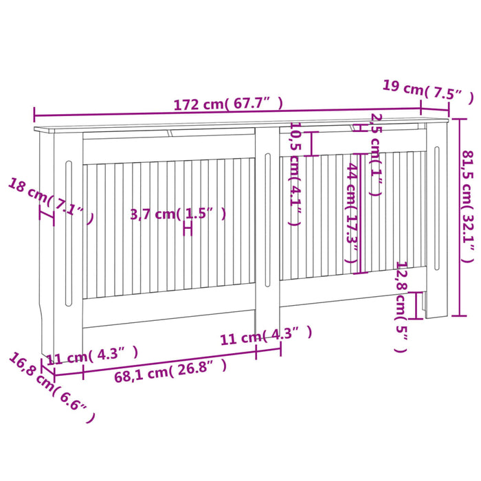 Radiatordeksel hvit MDF 172 cm