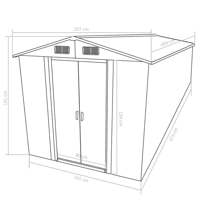 Hageskjul 257x489x181 cm metall brun