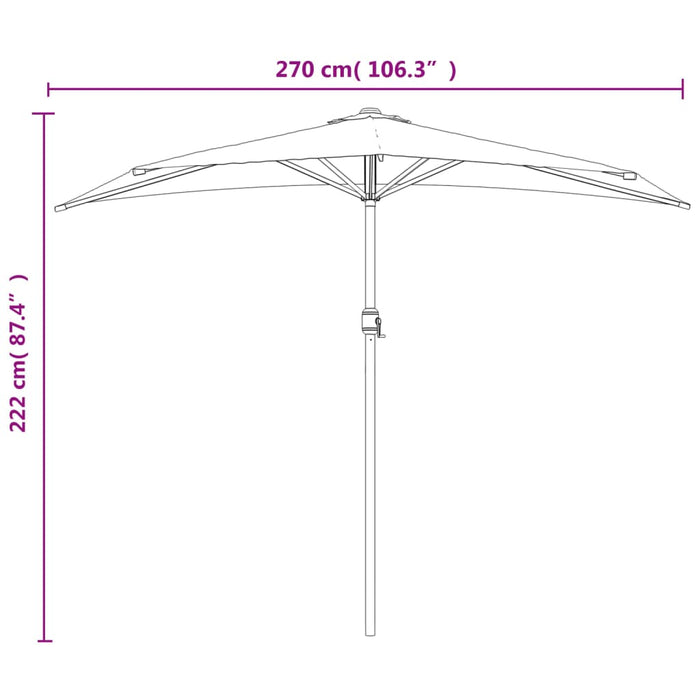 Balkongparasoll med aluminiumsstang 270x144 cm halv