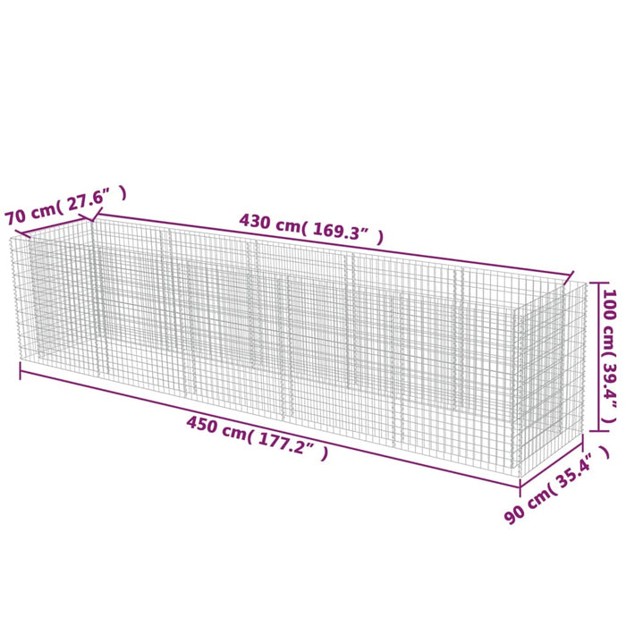 Gabion høybed galvanisert stål 450x90x100 cm