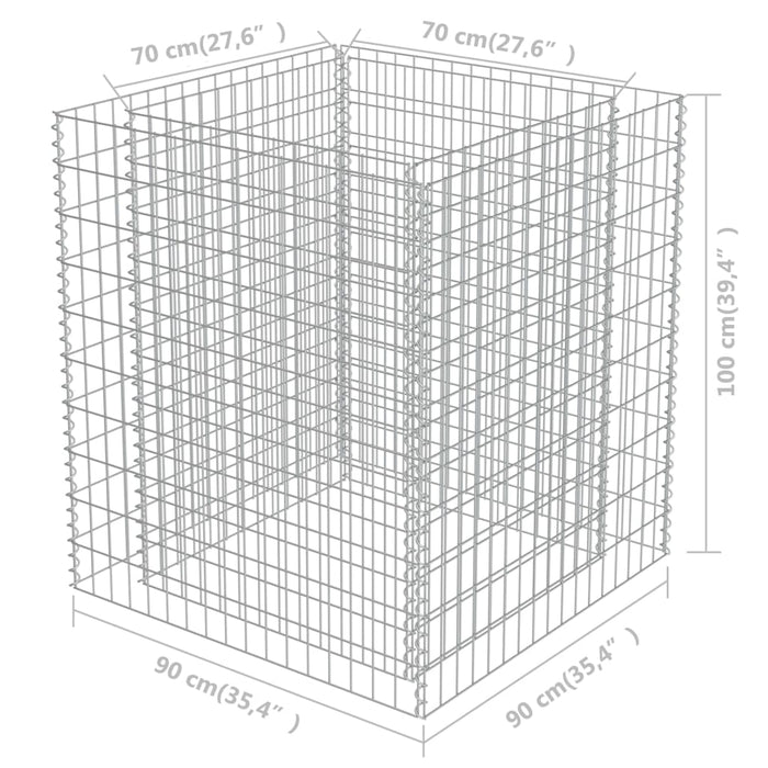 Gabion høybed galvanisert stål 90x90x100 cm