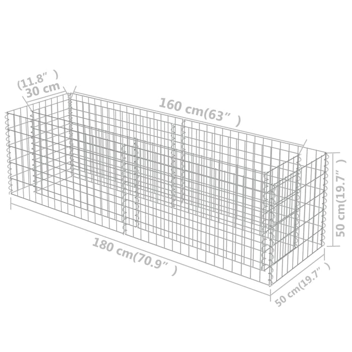 Gabion høybed galvanisert stål 180x50x50 cm