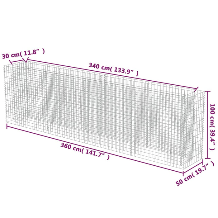 Gabion høybed galvanisert stål 360x50x100 cm