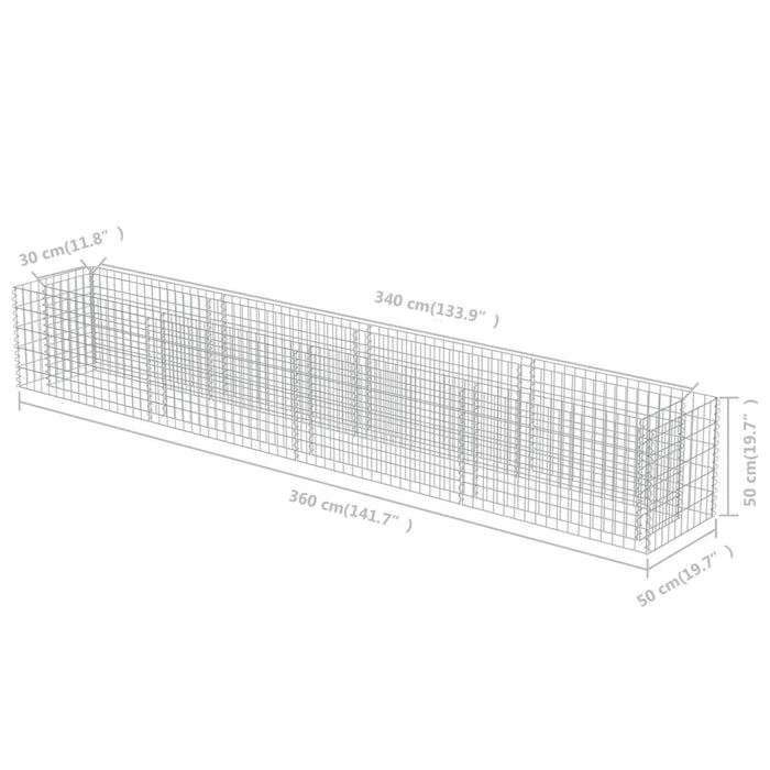 Gabion høybed galvanisert stål 360x50x50 cm