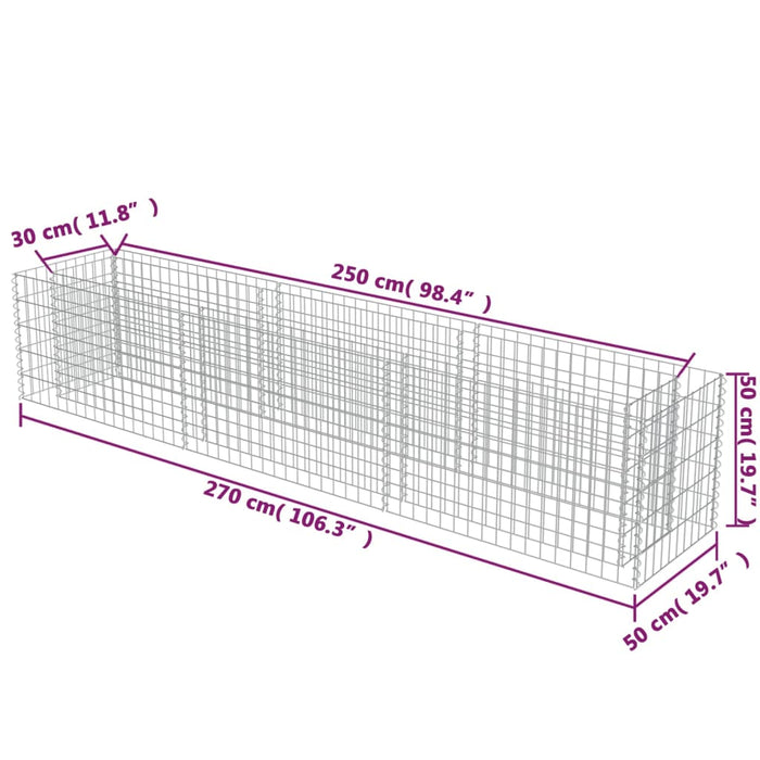 Gabion høybed galvanisert stål 270x50x50 cm