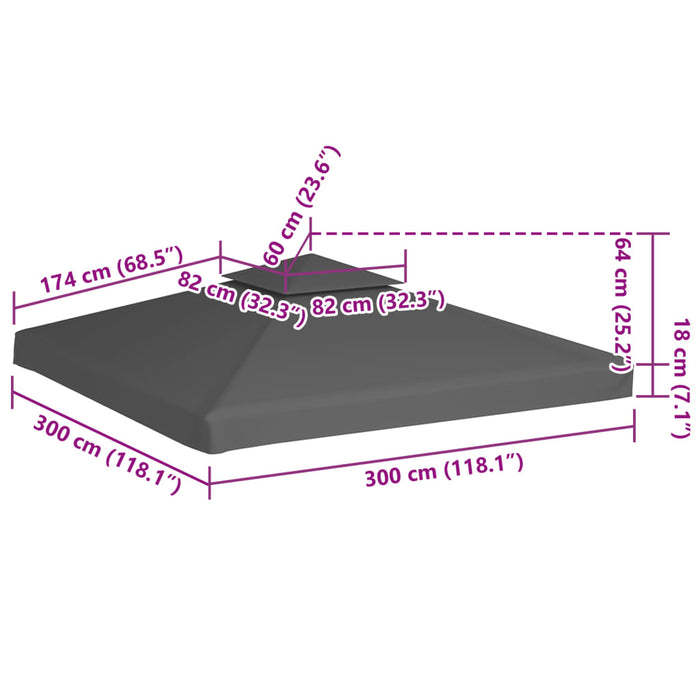 Dobbel toppduk til paviljong 310 g/m² 3x3 m gråbrun