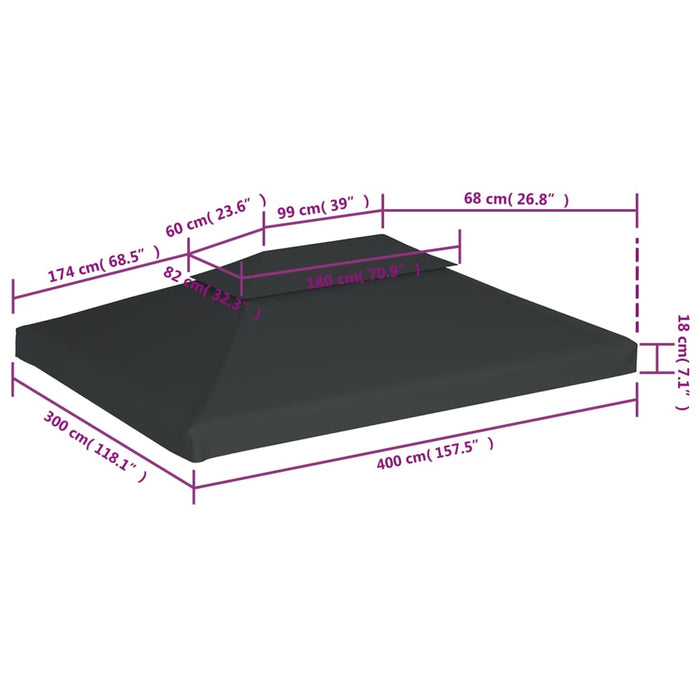 Dobbel toppduk til paviljong 310 g/m² 4x3 m antrasitt