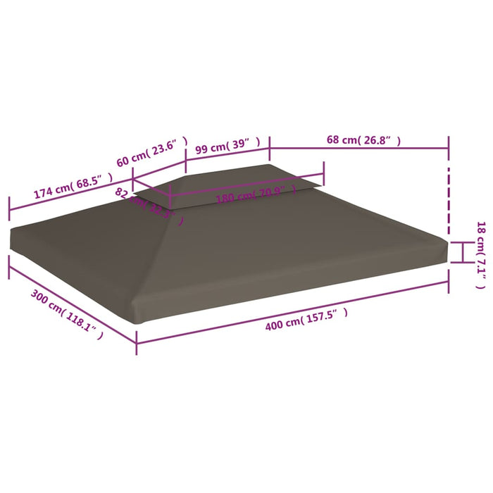 Dobbel toppduk til paviljong 310 g/m² 4x3 m gråbrun