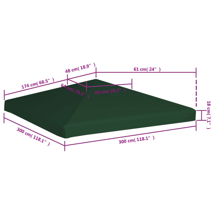 Toppduk til paviljong 310 g/m² 3x3 m grønn