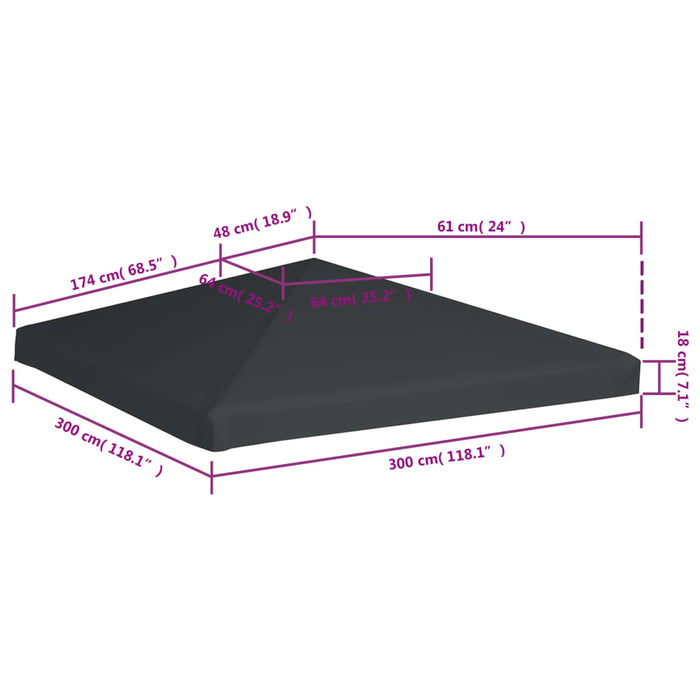 Toppduk til paviljong 310 g/m² 3x3 m grå