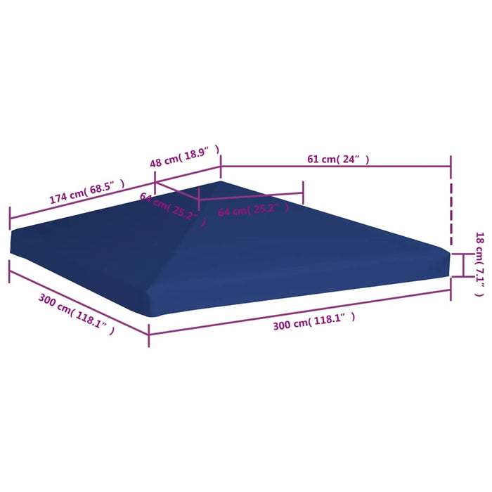 Toppduk til paviljong 310 g/m² 3x3 m blå