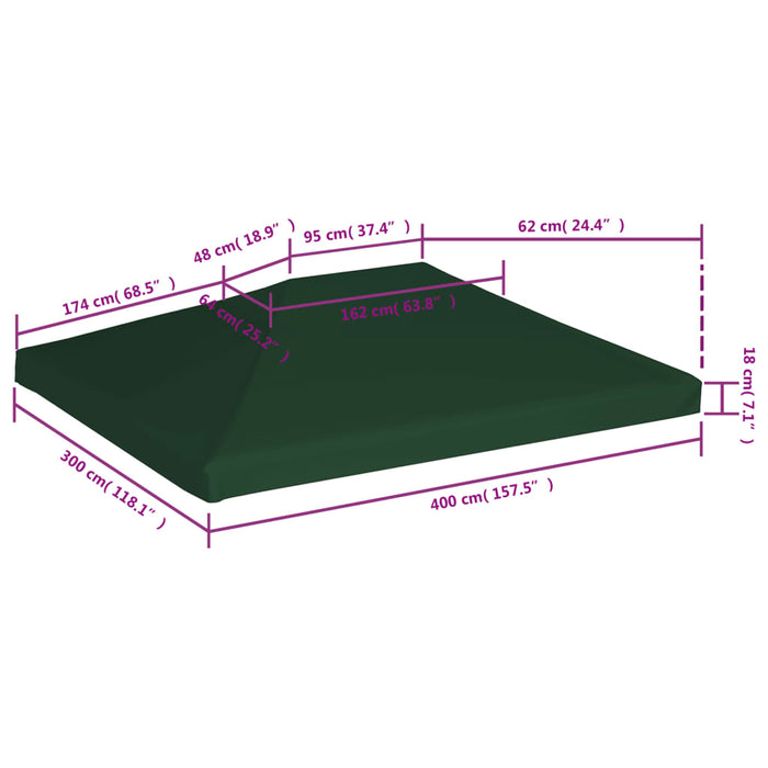 Toppduk til paviljong 310 g/m² 4x3 m grønn