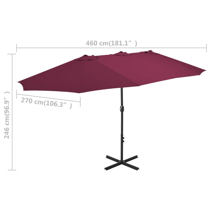 Parasoll med aluminiumsstang 460x270 cm vinrød