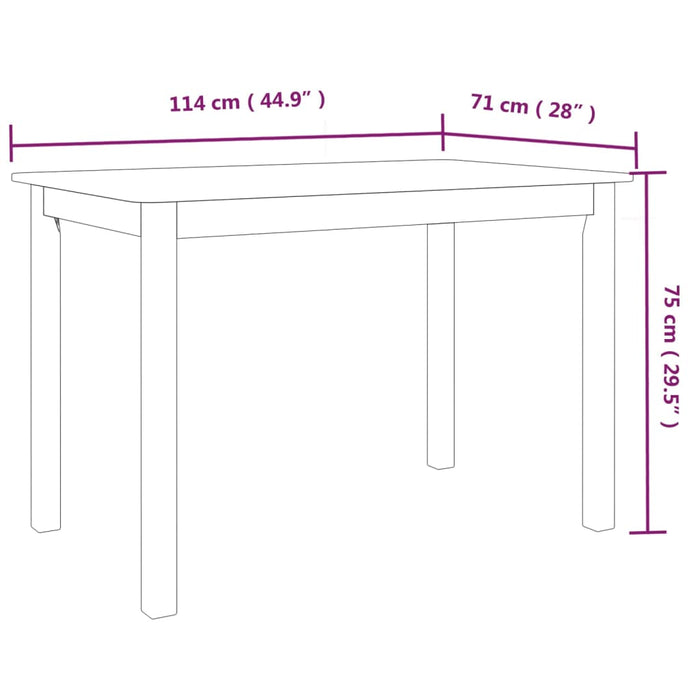 Spisebord hvit 114x71x75 cm heltre gummitre