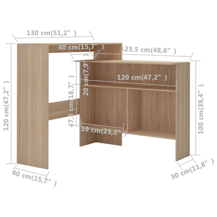 Barbord med 2 bordplater 130x40x120 cm eik