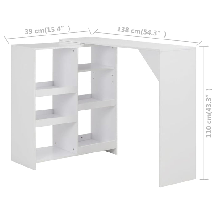 Barbord med flyttbar hylle hvit 138x39x110 cm