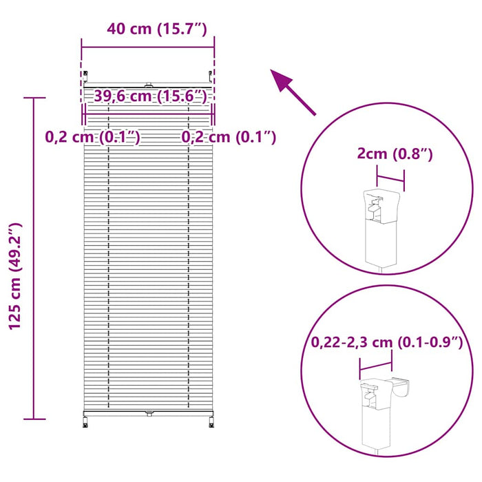 Plissegardiner 40x125cm Hvit
