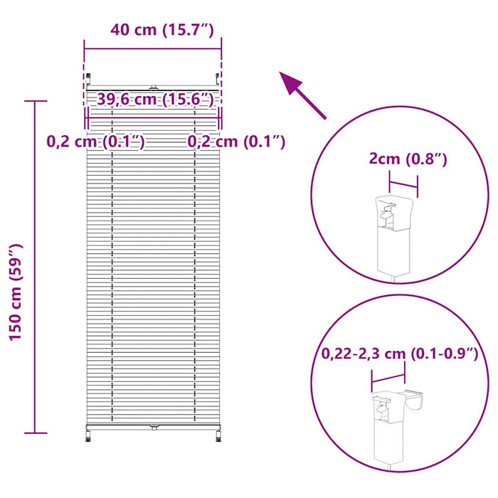 Plisségardiner 40x150cm hvit