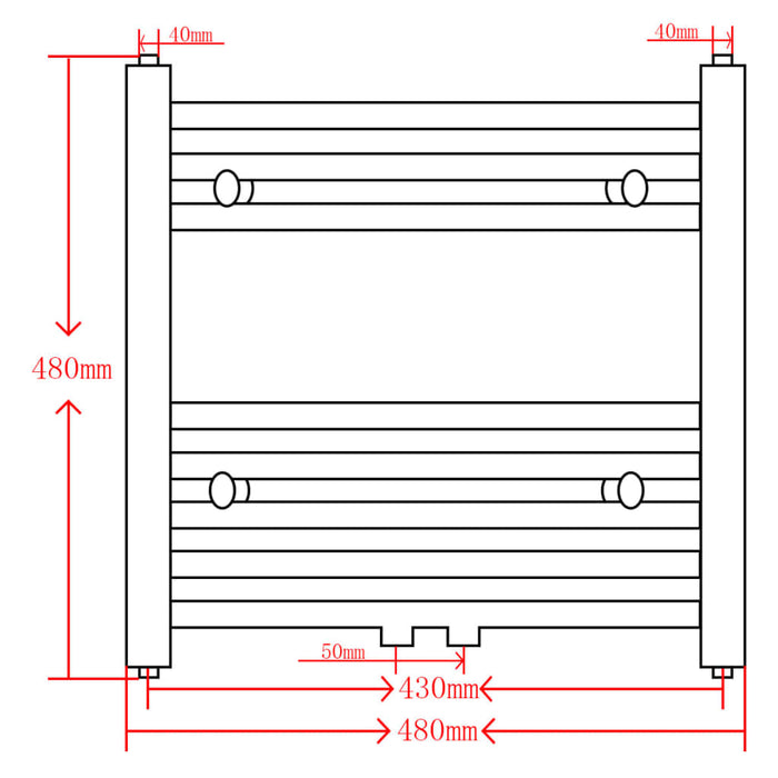 Radiator håndklestativ rett grå 480 x 480 mm