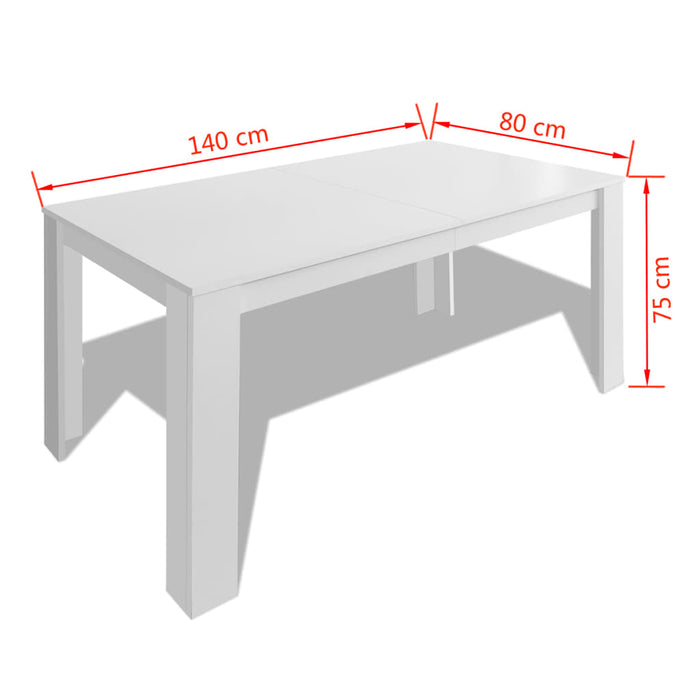 Spisebord 140x80x75 cm hvit