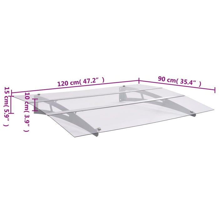 Skjermtak sølv og gjennomsiktig 120x90 cm polykarbonat