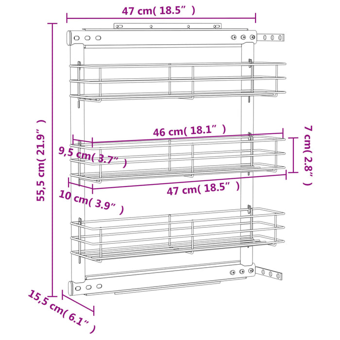 Uttrekkbare kurvskuffer 3 etasjer 47x15,5x55,5 cm