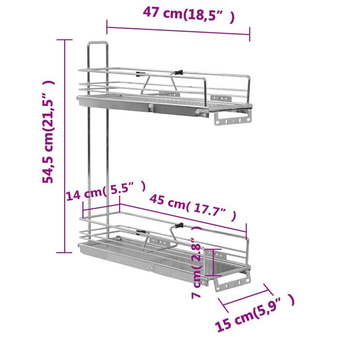 Uttrekkbare kurvskuffer 2 etasjer 47x15x54,5 cm