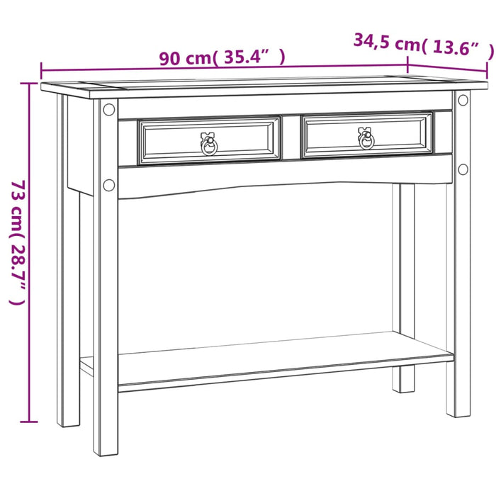 Konsollbord meksikansk Corona-stil furu hvit 90x34,5x73 cm