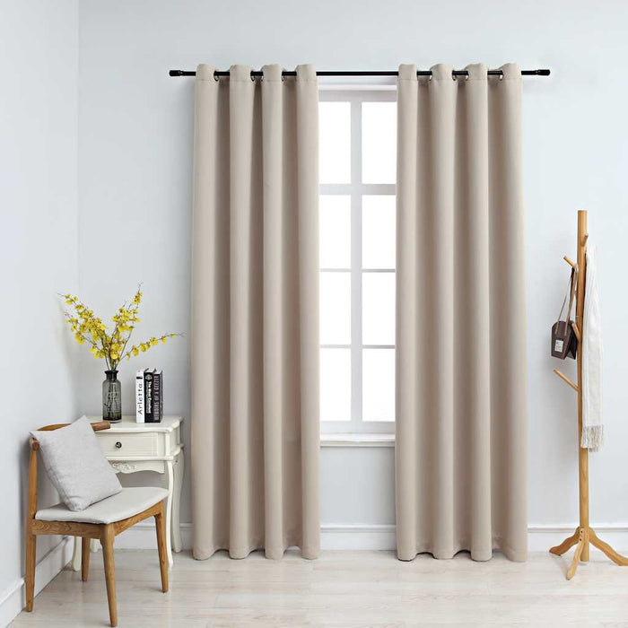 Lystette gardiner med metallringer 2 stk beige 140x175 cm