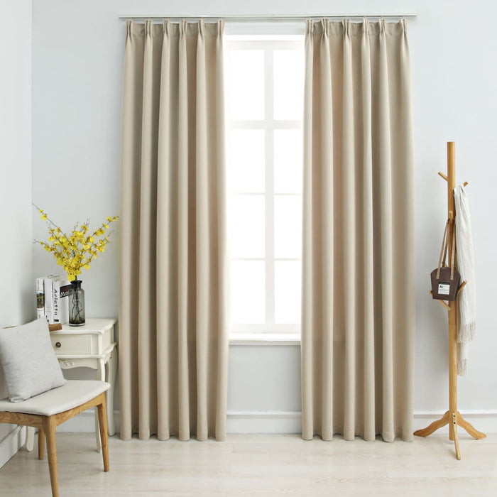 Lystette gardiner med kroker 2 stk beige 140x175 cm