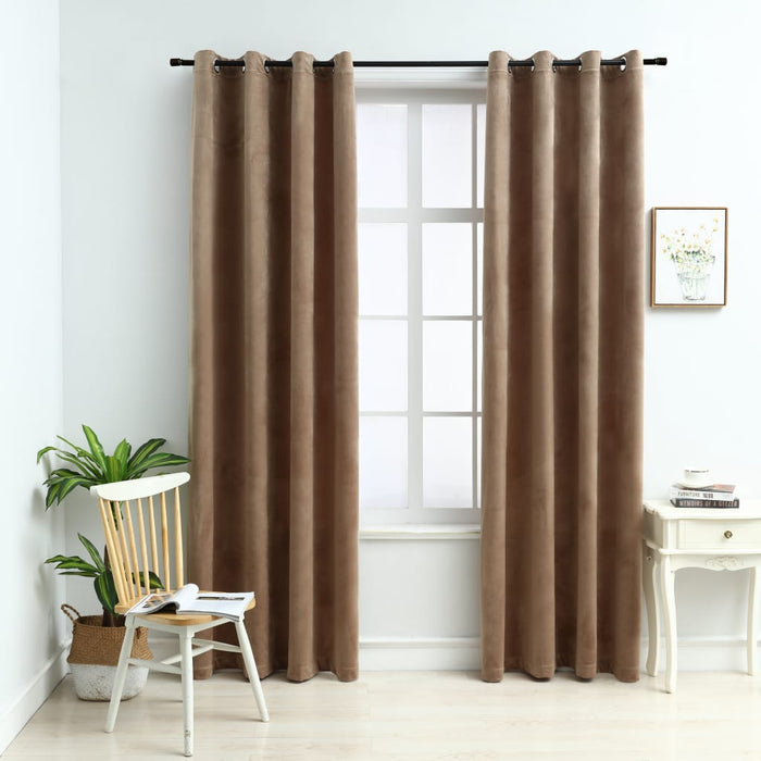 Lystette gardiner med ringer 2 stk fløyel beige 140x225 cm