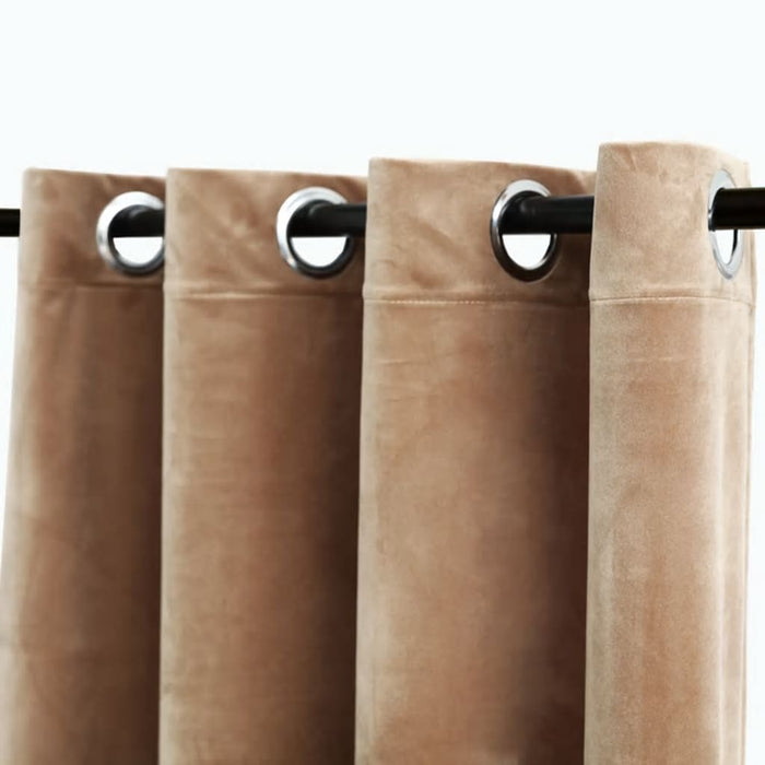 Lystette gardiner med ringer 2 stk fløyel beige 140x245 cm