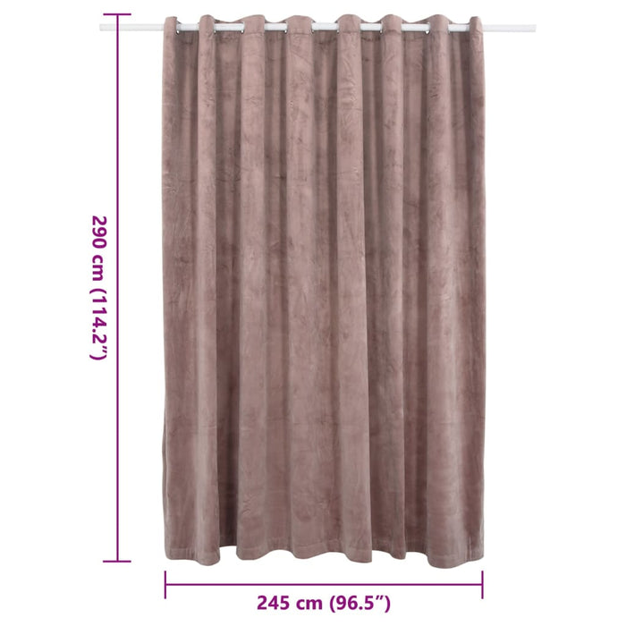 Lystett gardin med metallringer fløyel antikk rosa 290x245 cm