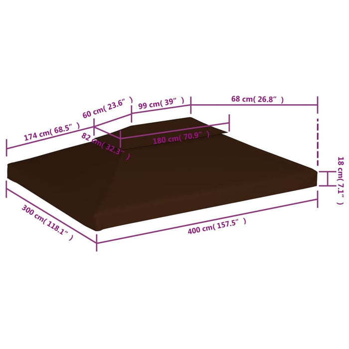 Dobbel toppduk til paviljong 310 g/m² 4x3 m brun