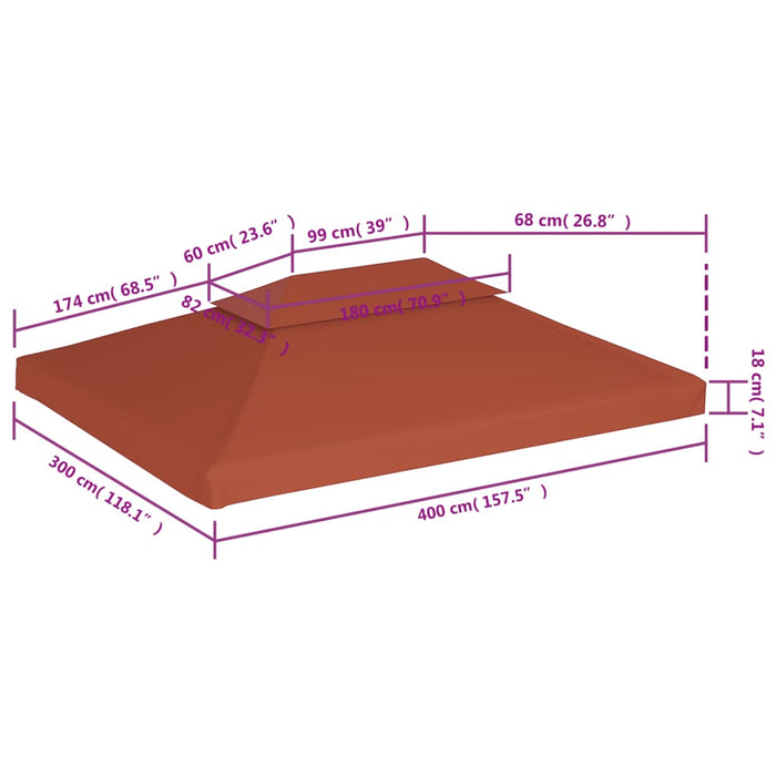 Dobbel toppduk til paviljong 310 g/m² 4x3 m terrakotta