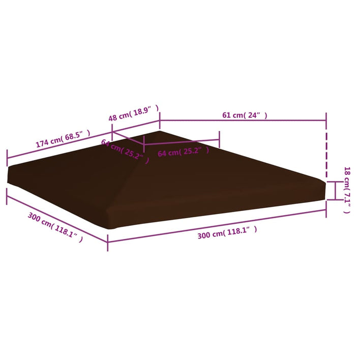 Toppduk til paviljong 310 g/m² 3x3 m brun