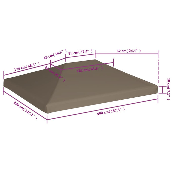 Toppduk til paviljong 310 g/m² 3x4 m gråbrun