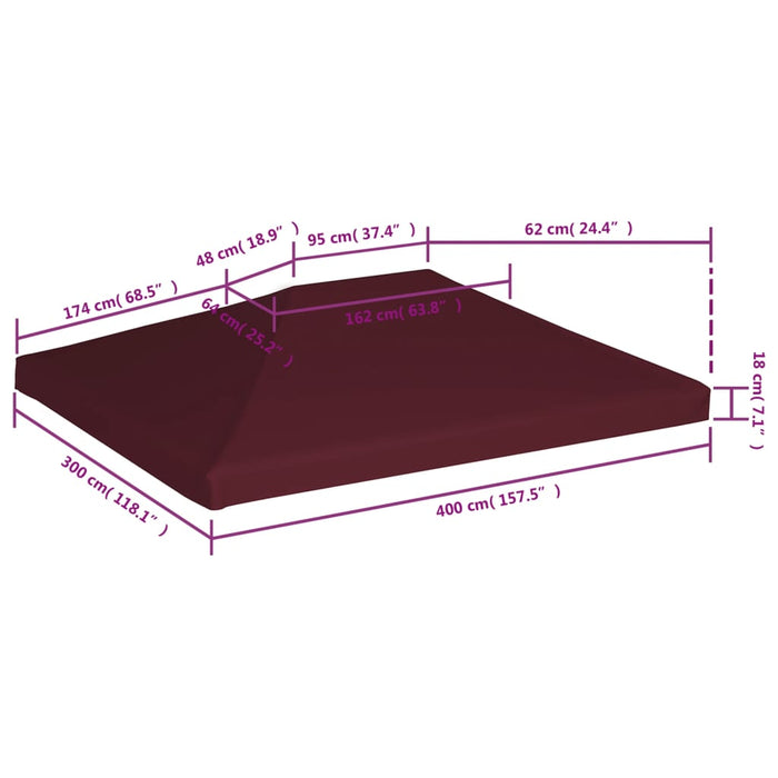 Toppduk til paviljong 310 g/m² 3x4 m vinrød