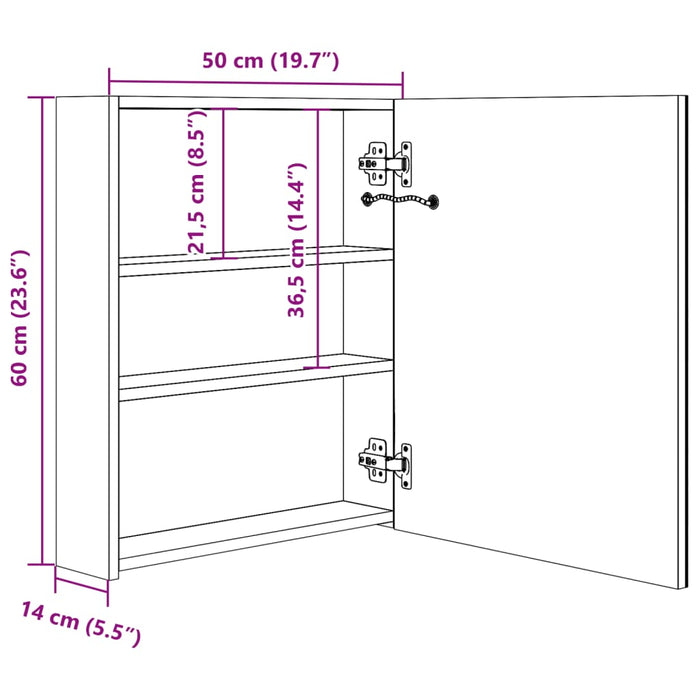 LED-speilskap til bad 50x13,5x60 cm