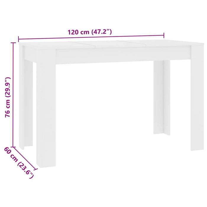 Spisebord hvit 120x60x76 cm konstruert tre