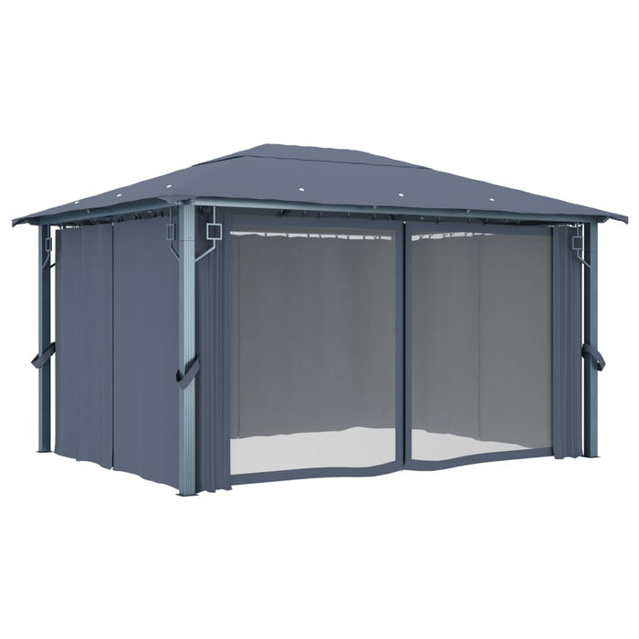 Paviljong med gardin 400 x 300 cm antrasitt aluminium