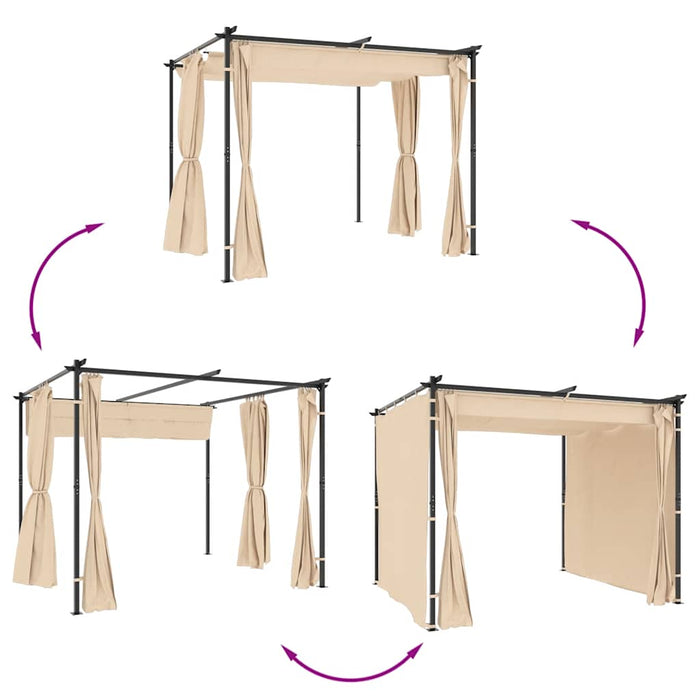 Paviljong med gardiner 3x3 m kremhvit stål