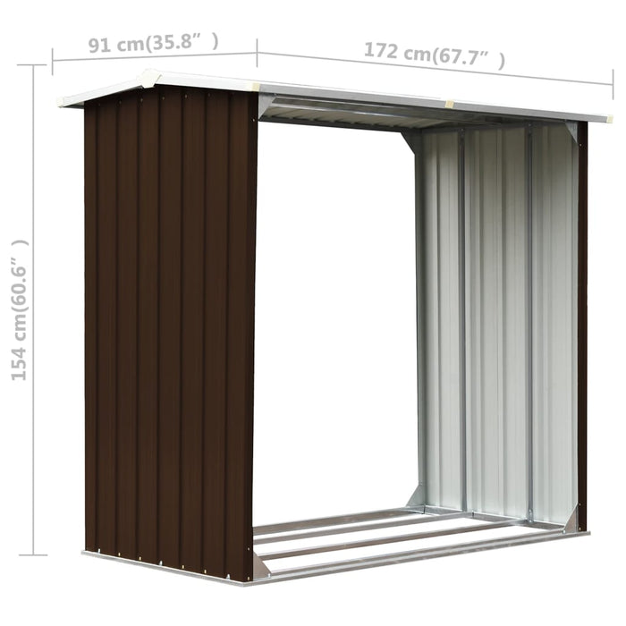 Vedskjul galvanisert stål 172x91x154 cm brun