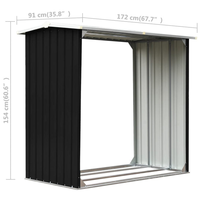 Vedskjul galvanisert stål 172x91x154 cm antrasitt