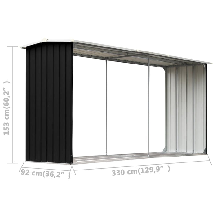 Vedskjul galvanisert stål 330x92x153 cm antrasitt