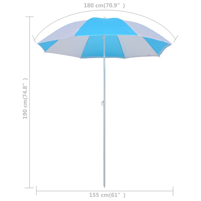 Strandparasoll med sidevegger blå og hvit 180 cm stoff