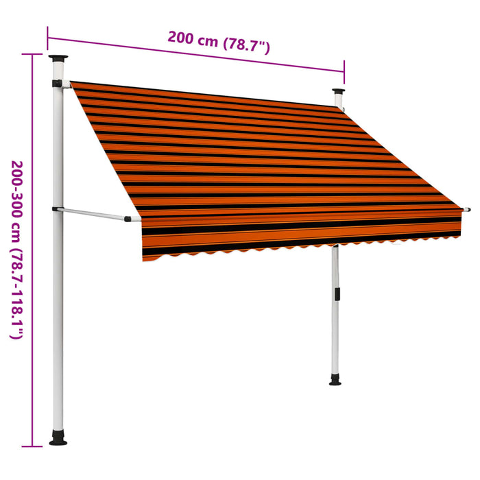 Manuell uttrekkbar markise 200 cm oransje og brun